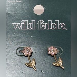 Wild Fable Pink Crystal Flower Stud Earring and  Removable Gold Tone Stem 1 inch